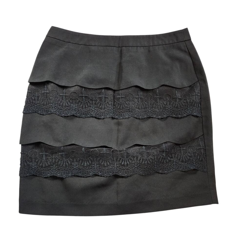Alya Womens Straight Mini Skirt Size M Black Tiered Ruffle Lined Career Party